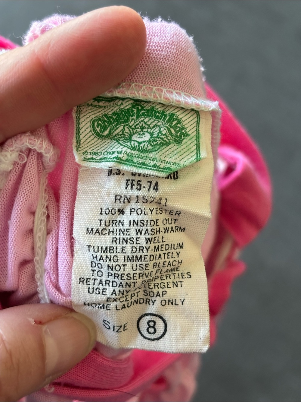 Vintage 80s Cabbage Patch Kids Pink Pajama Romper Wundies Size 8 - Picture 6 of 7